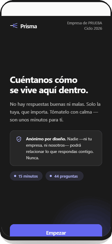 La encuesta del empleado en el móvil, con datos de ejemplo